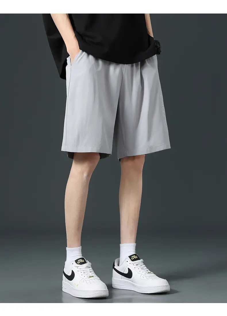 Men Ice Silk Thin Shorts Grey Knee Length — feature 22