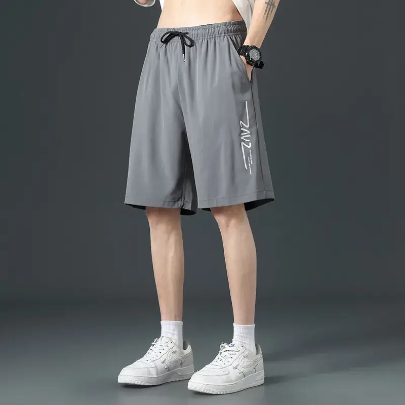 Men Ice Silk Thin Shorts Grey Knee Length - Image 2