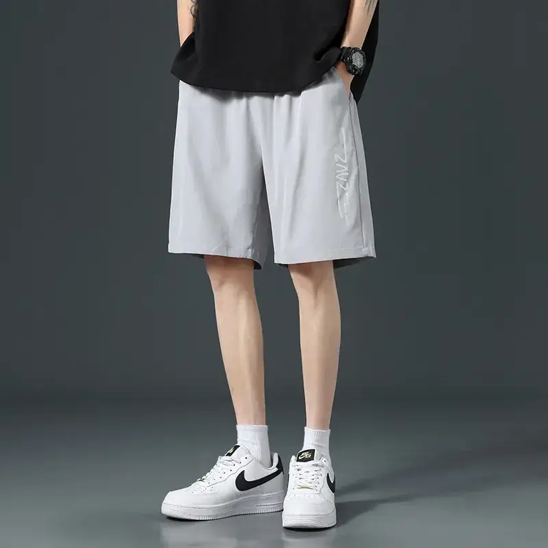 Men Ice Silk Thin Shorts Grey Knee Length - Image 3