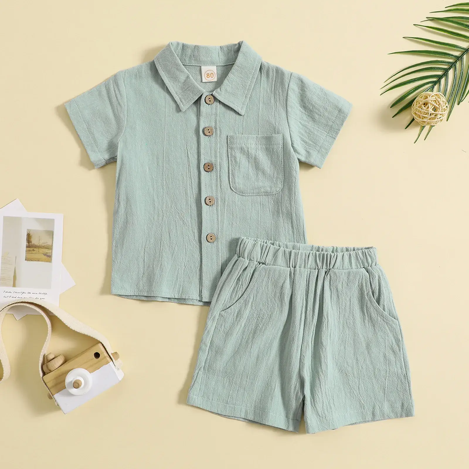 Boys Cotton Linen 2-Piece Summer Suit Cream