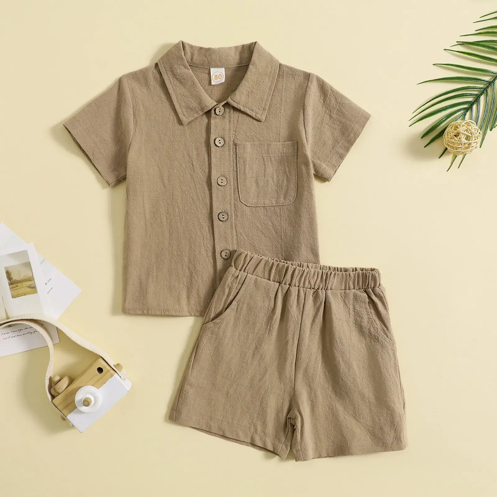 Boys Cotton Linen 2-Piece Summer Suit Cream