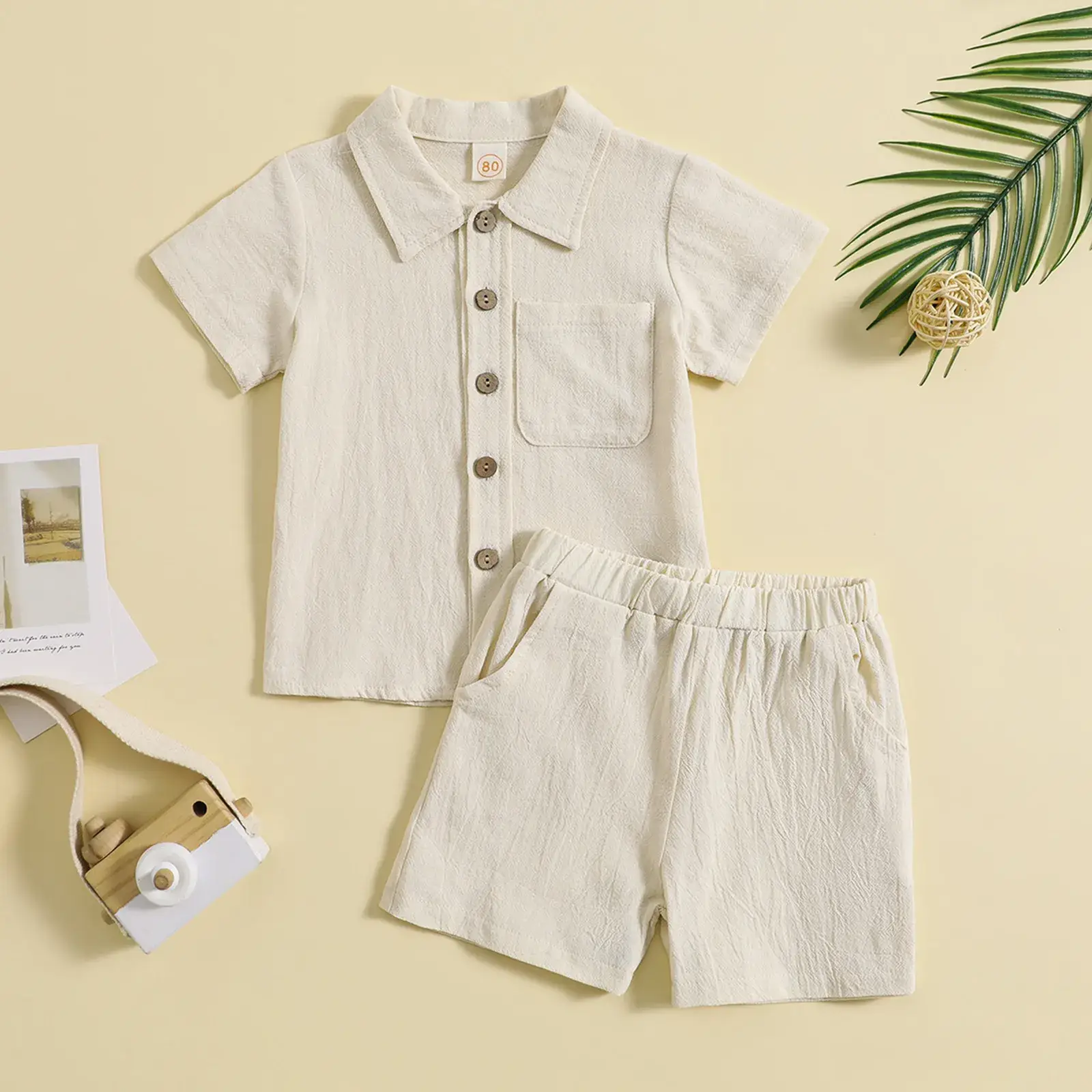 Boys Cotton Linen 2-Piece Summer Suit Cream