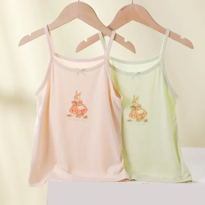 Girls' Cotton Vests Set White Pink Strawberry Print - Image 3