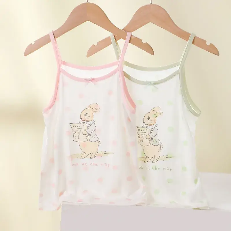 Girls' Cotton Vests Set White Pink Strawberry Print - Image 4