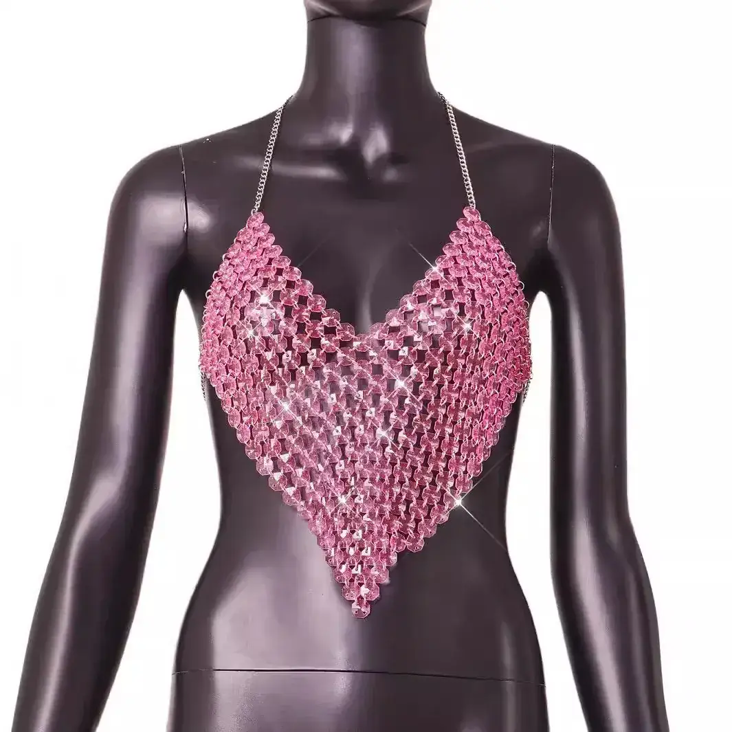 Red Backless Gemstone Tank Top for Women - Image 7