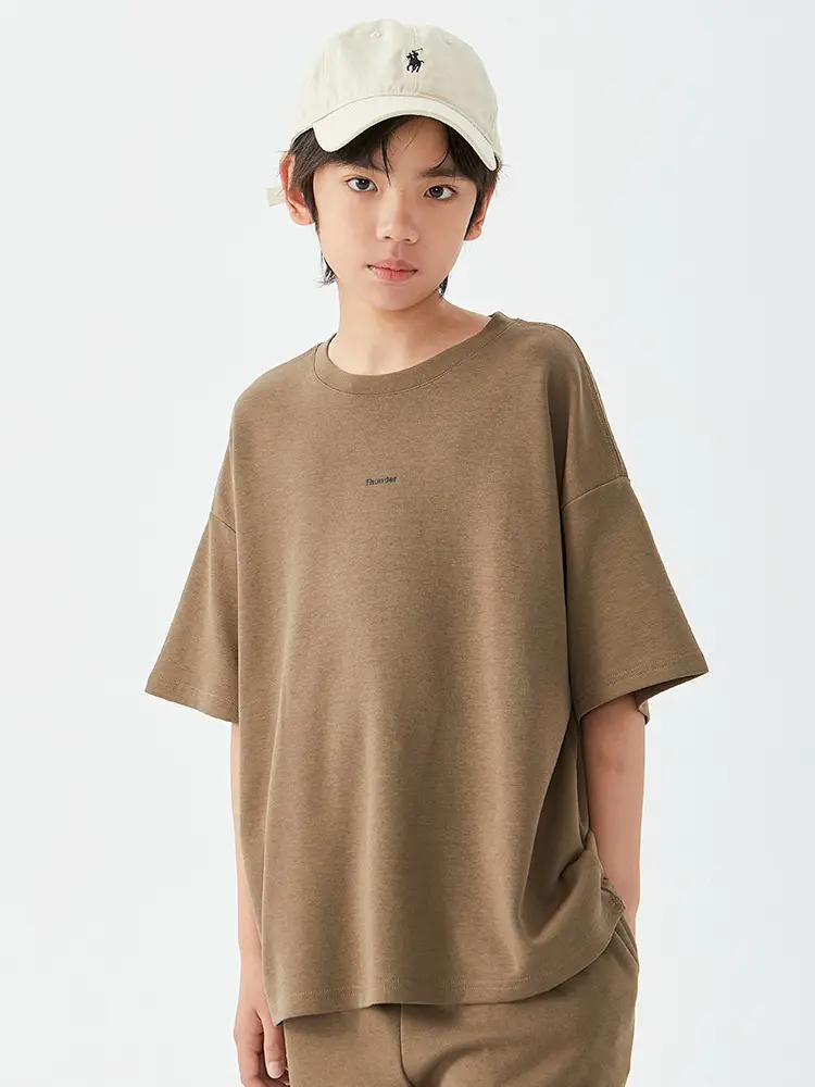 Kids Cotton Shorts Set Brown Beige Loose Fit Summer Wear - Image 6