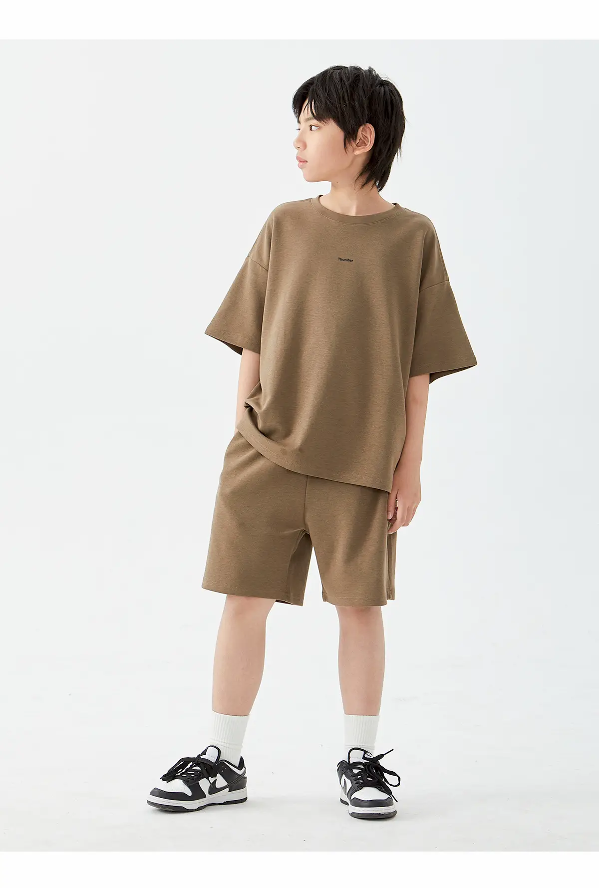 Kids Cotton Shorts Set Brown Beige Loose Fit Summer Wear — feature 13