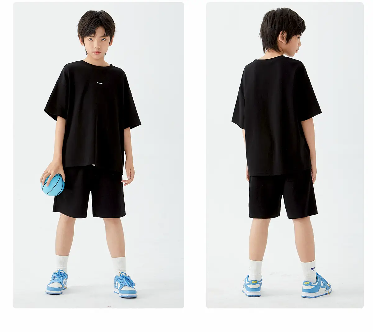 Kids Cotton Shorts Set Brown Beige Loose Fit Summer Wear — feature 17