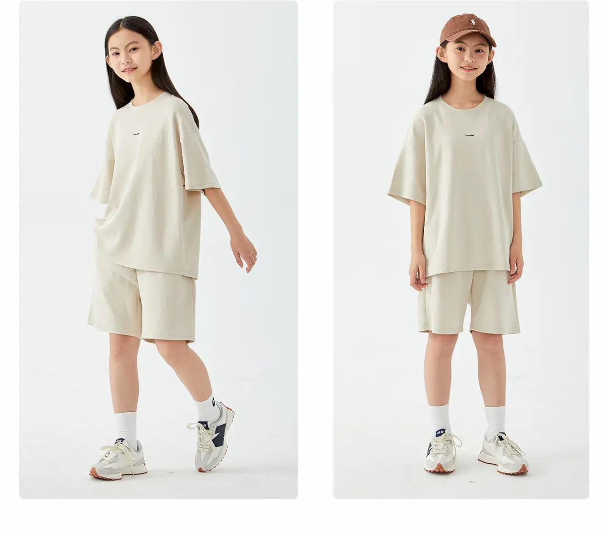 Kids Cotton Shorts Set Brown Beige Loose Fit Summer Wear — feature 20