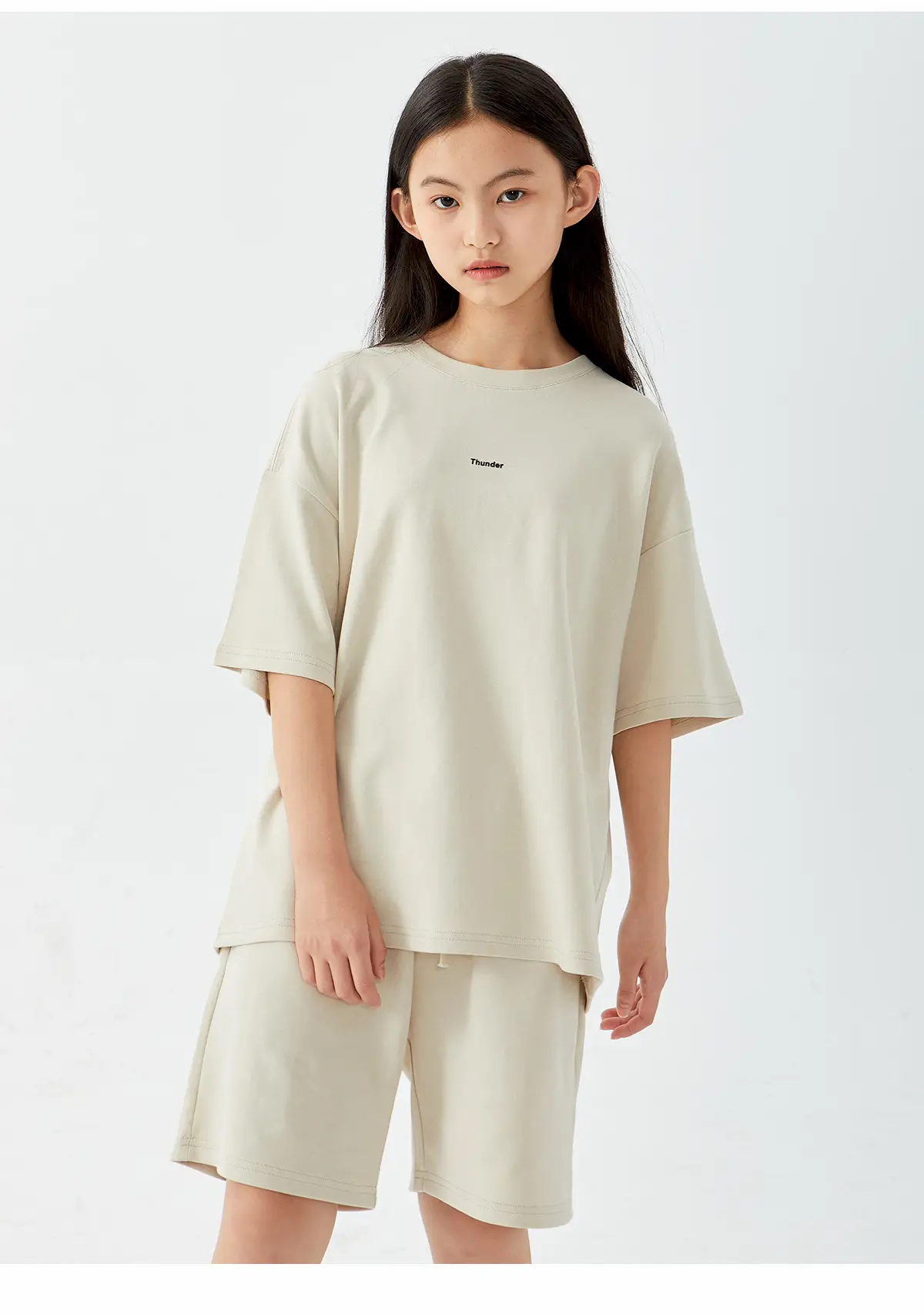 Kids Cotton Shorts Set Brown Beige Loose Fit Summer Wear — feature 21
