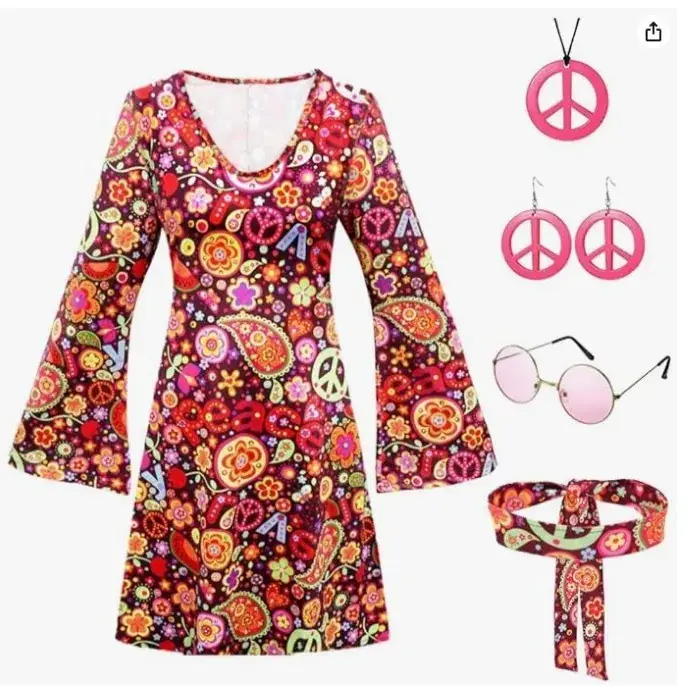 2025 Halloween 70s Hippie Disco Costume 2-Piece Set - Image 7