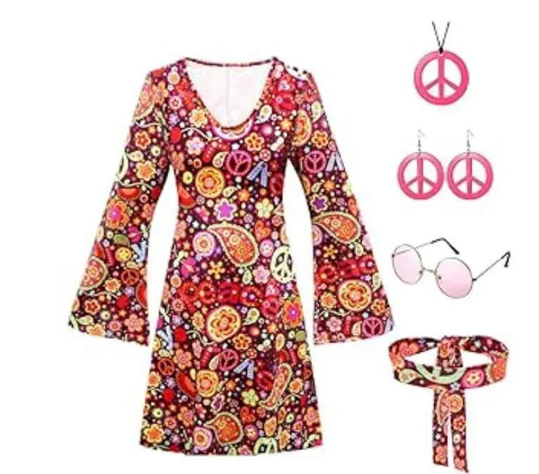 2025 Halloween 70s Hippie Disco Costume 2-Piece Set — feature 5