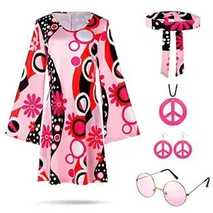 2025 Halloween 70s Hippie Disco Costume 2-Piece Set — feature 6