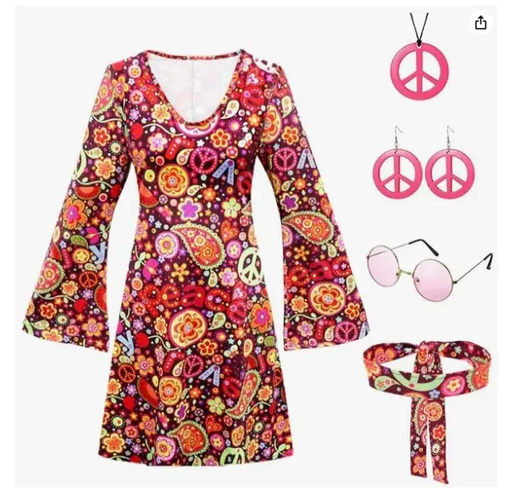 2025 Halloween 70s Hippie Disco Costume 2-Piece Set — feature 7
