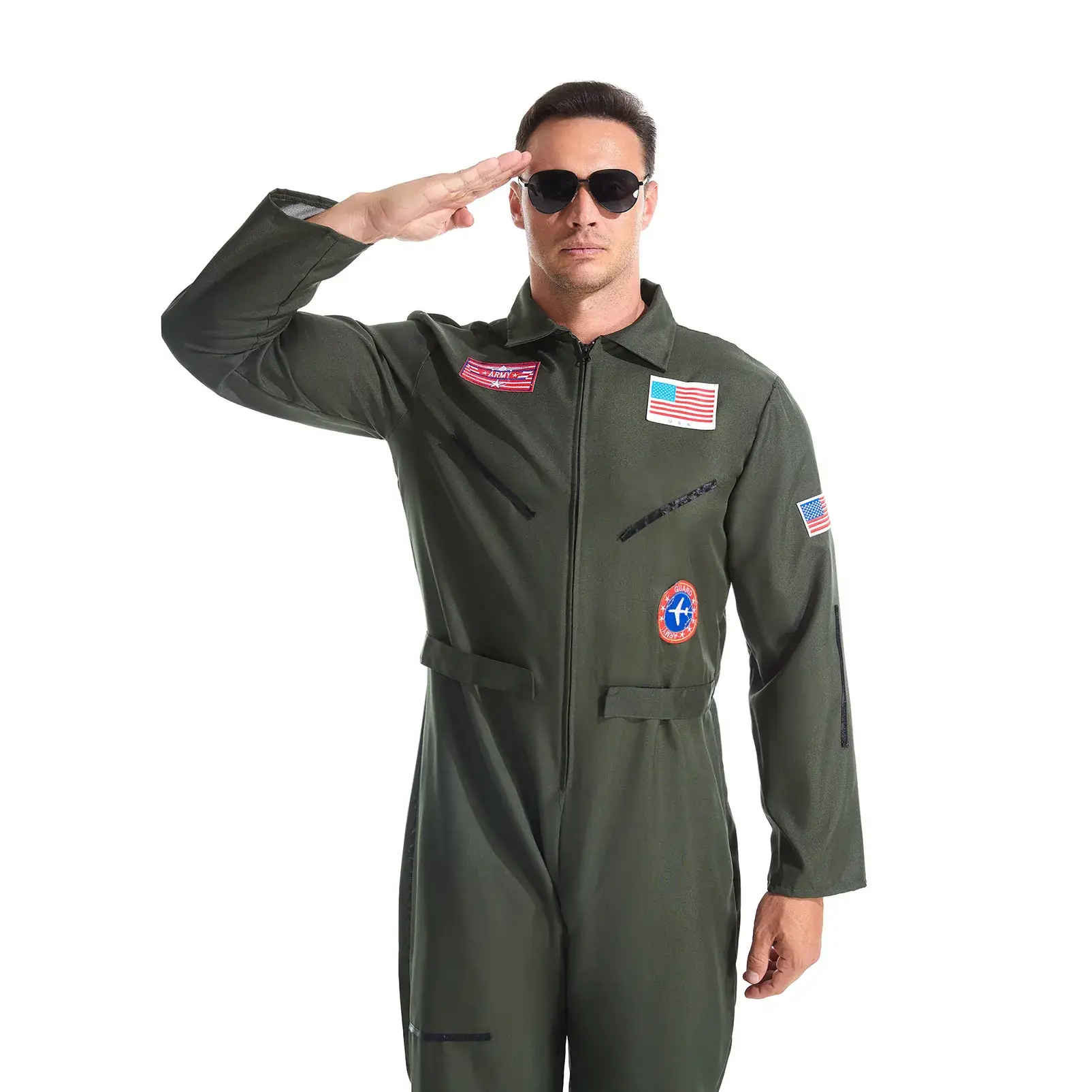 New Arrival Top Gun Pilot Uniform Green Full Body Party Costume