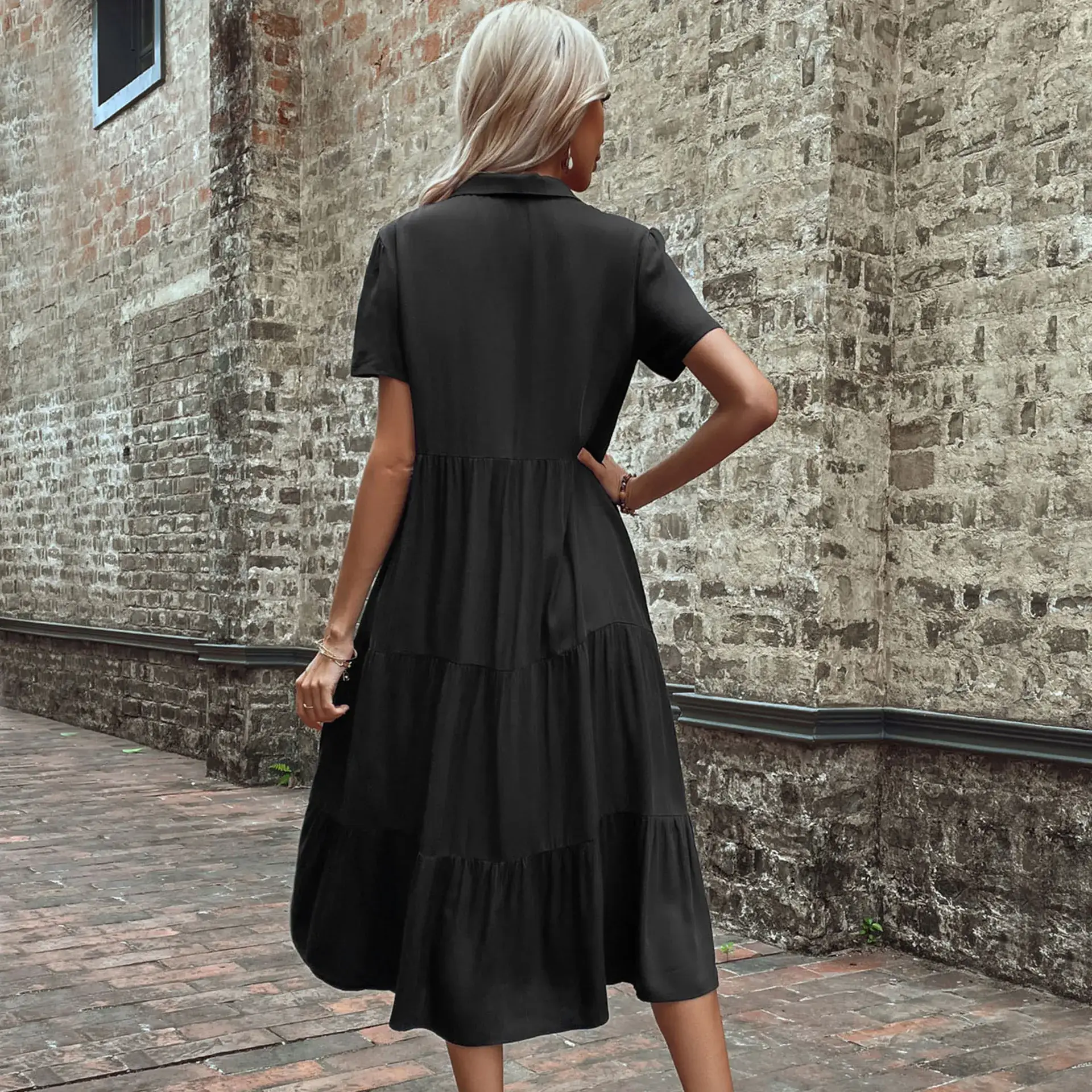Women's Blue Button Front Summer Dress 2024 - Image 9