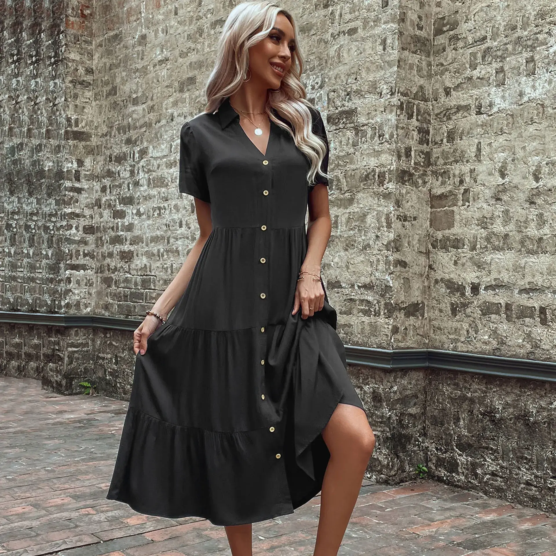 Women's Blue Button Front Summer Dress 2024 - Image 10