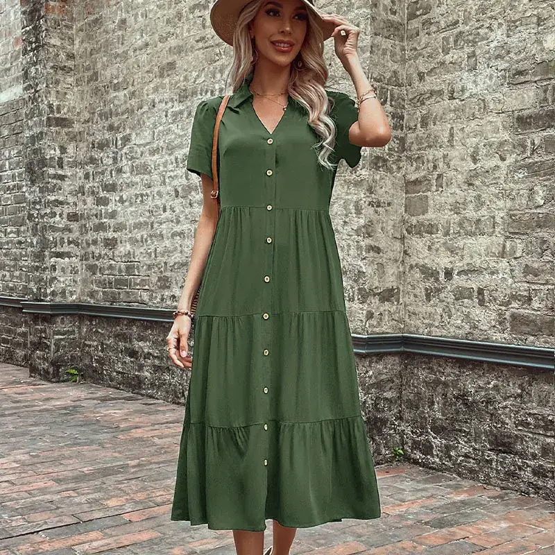 Women's Blue Button Front Summer Dress 2024 - Image 4