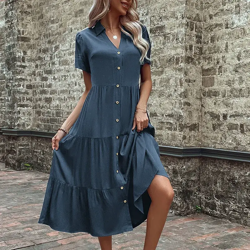 Women's Blue Button Front Summer Dress 2024 - Image 5