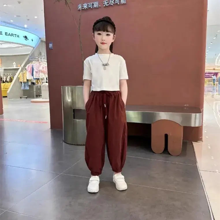 Girls Bear Print Summer Suit Brown Pants 2023 - Image 3