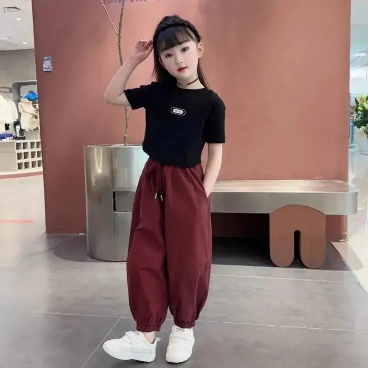 Girls Bear Print Summer Suit Brown Pants 2023 - Image 4