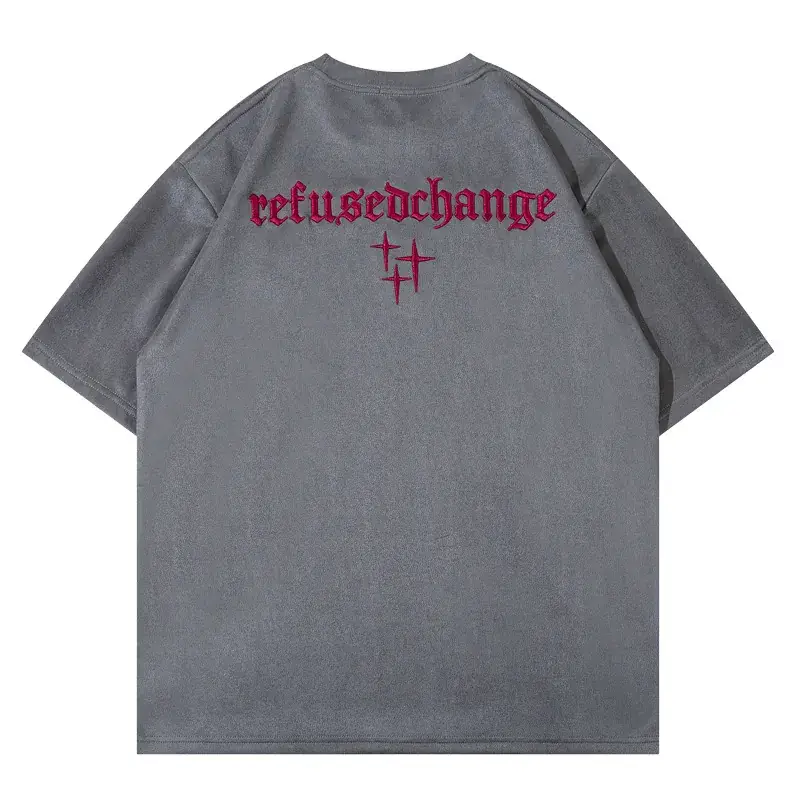 Men Women Summer Suede T-Shirt 200g High Street Embroidered - Image 8