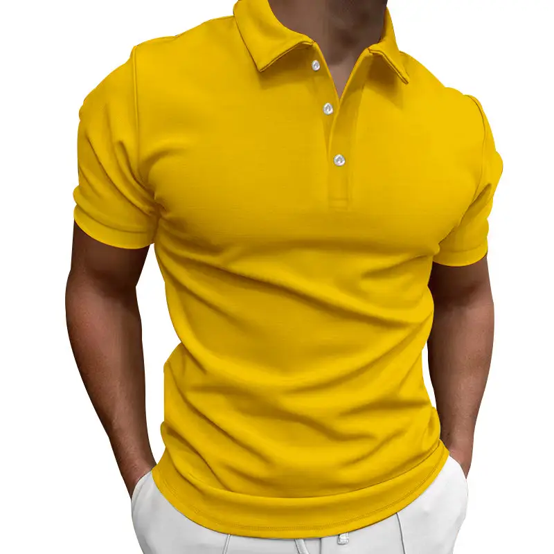 Men Slim Fit Yellow Polo Shirt Button Collar
