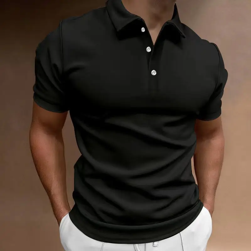 Men Slim Fit Yellow Polo Shirt Button Collar