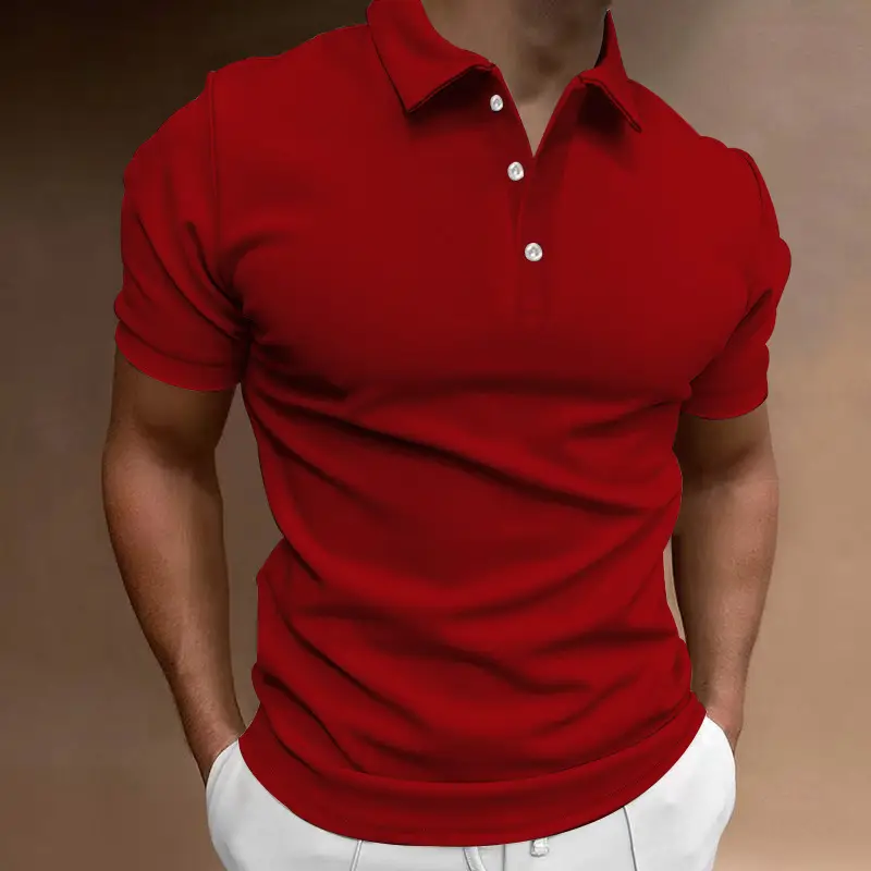 Men Slim Fit Yellow Polo Shirt Button Collar