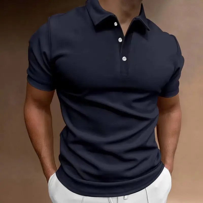 Men Slim Fit Yellow Polo Shirt Button Collar