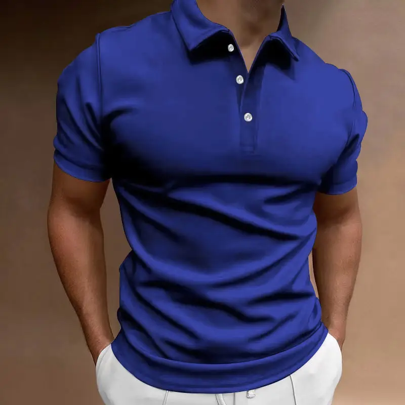 Men Slim Fit Yellow Polo Shirt Button Collar