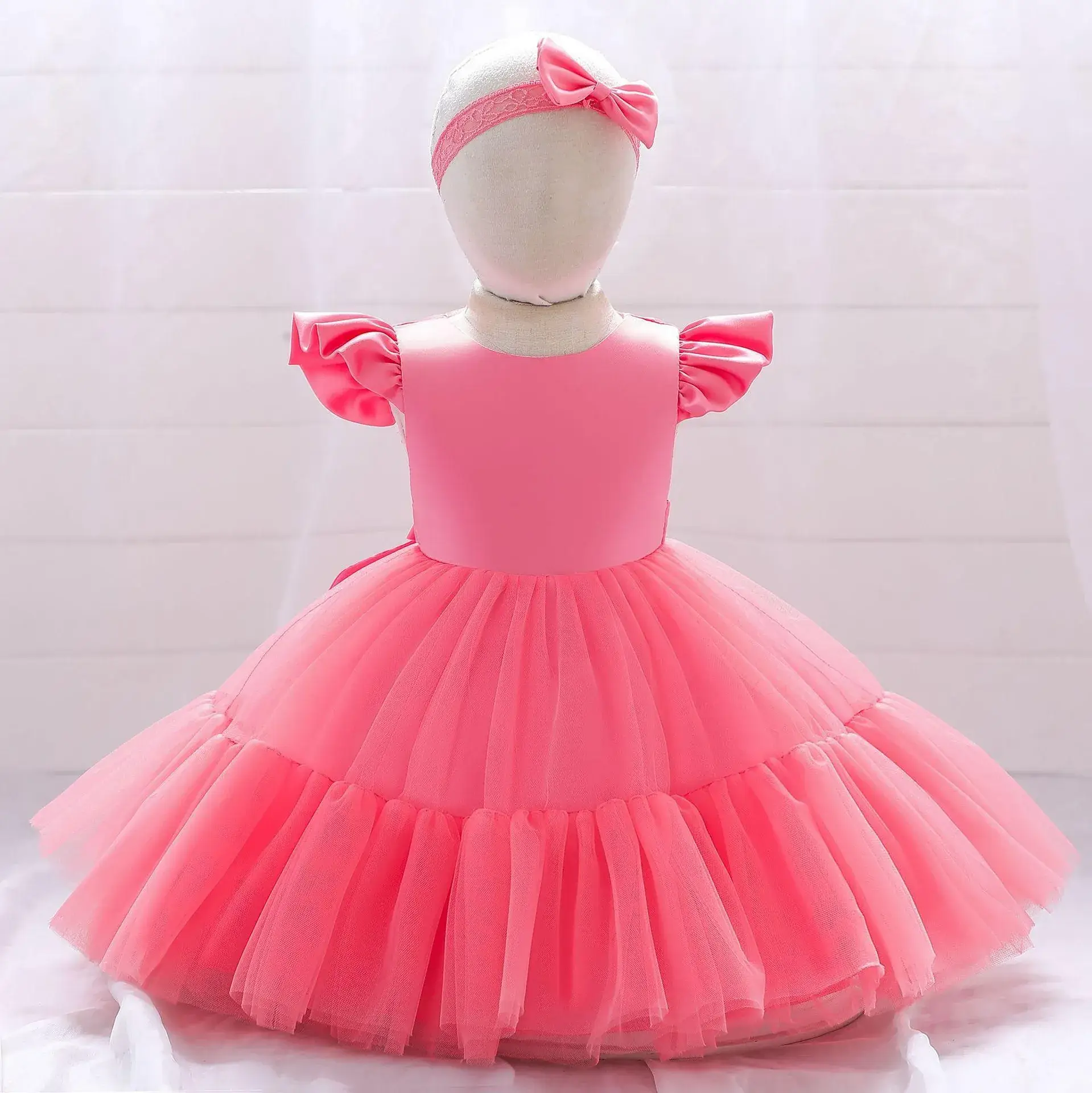 Pink Princess Tulle Bow Dress for Girls - Image 5