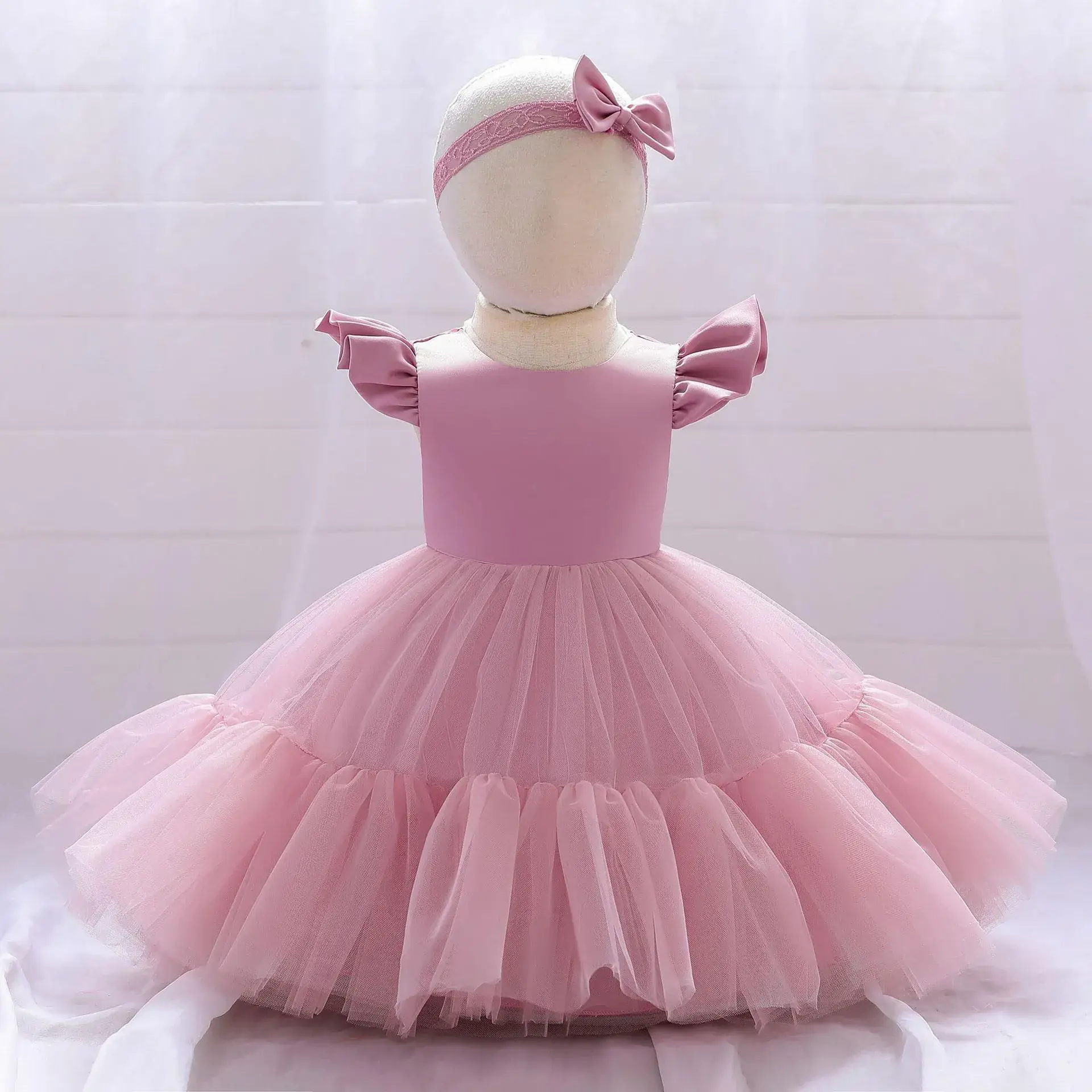 Pink Princess Tulle Bow Dress for Girls - Image 2