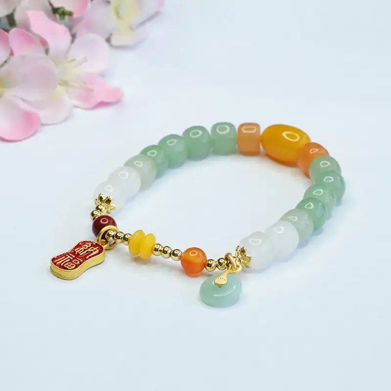 Guan Yu Jade Bracelet Gold Thread White Jade for Women
