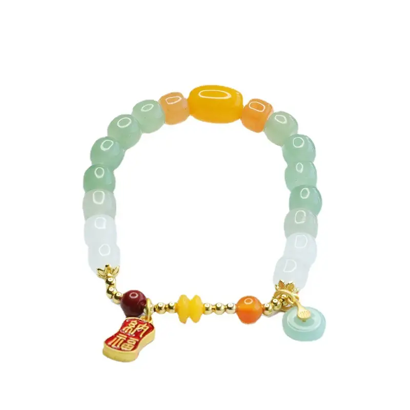 Guan Yu Jade Bracelet Gold Thread White Jade for Women