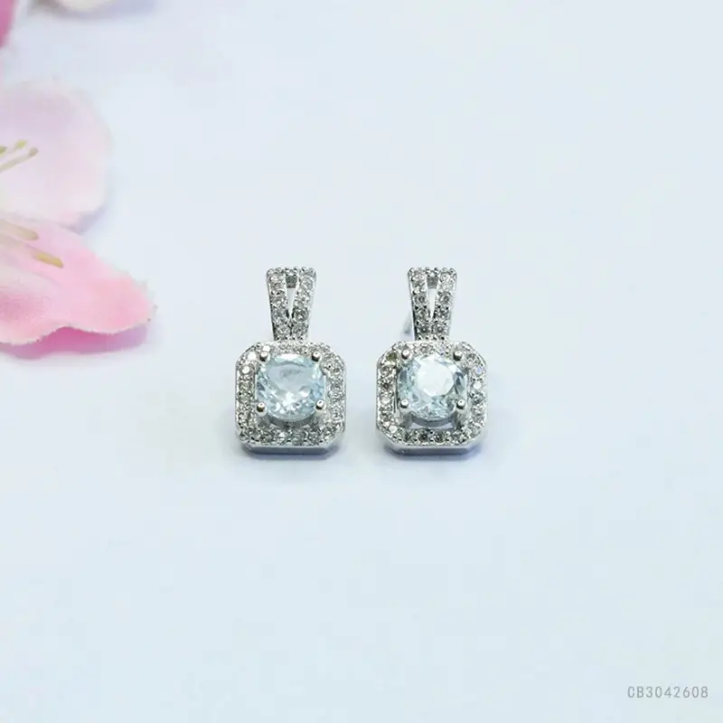 Guan Yu Silver Inlaid Topaz Earrings Square Small - Image 2