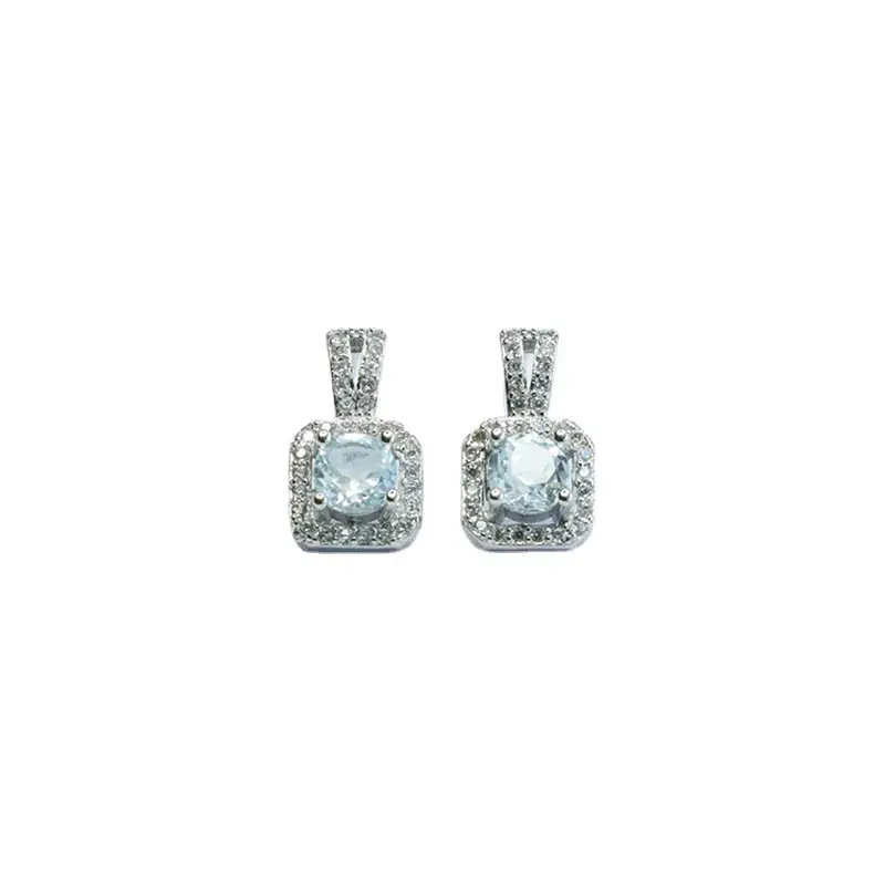 Guan Yu Silver Inlaid Topaz Earrings Square Small - Image 6