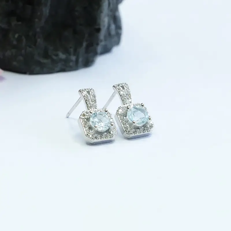 Guan Yu Silver Inlaid Topaz Earrings Square Small — feature 11