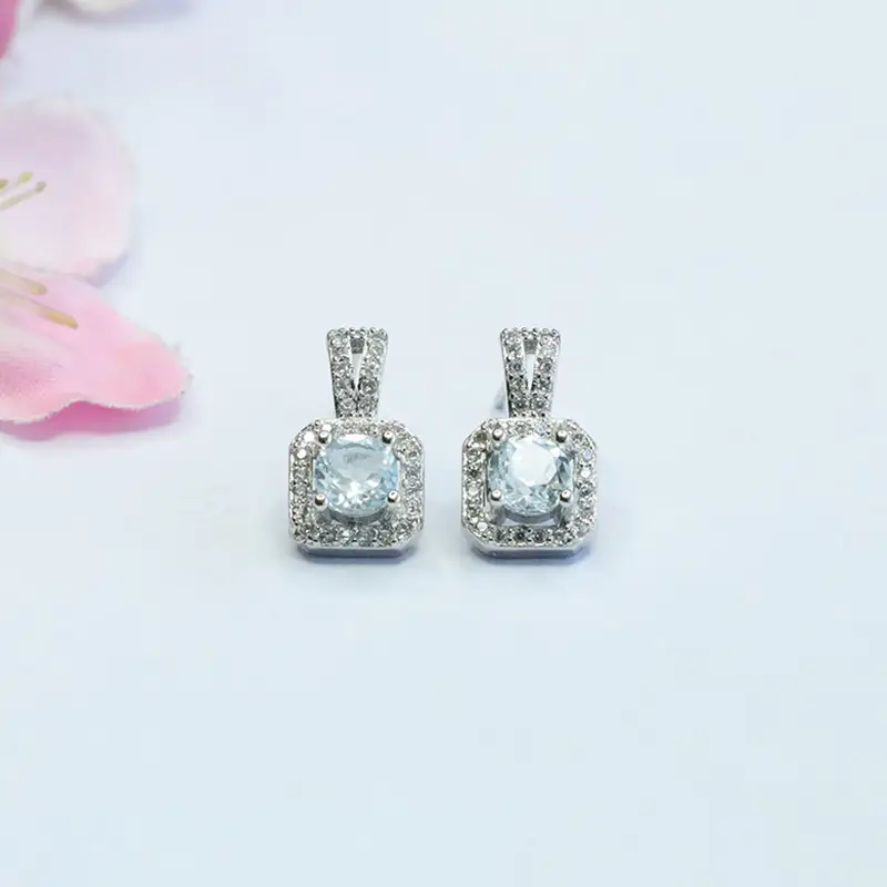 Guan Yu Silver Inlaid Topaz Earrings Square Small — feature 4