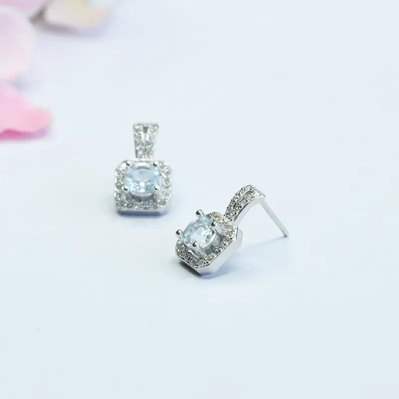 Guan Yu Silver Inlaid Topaz Earrings Square Small — feature 8