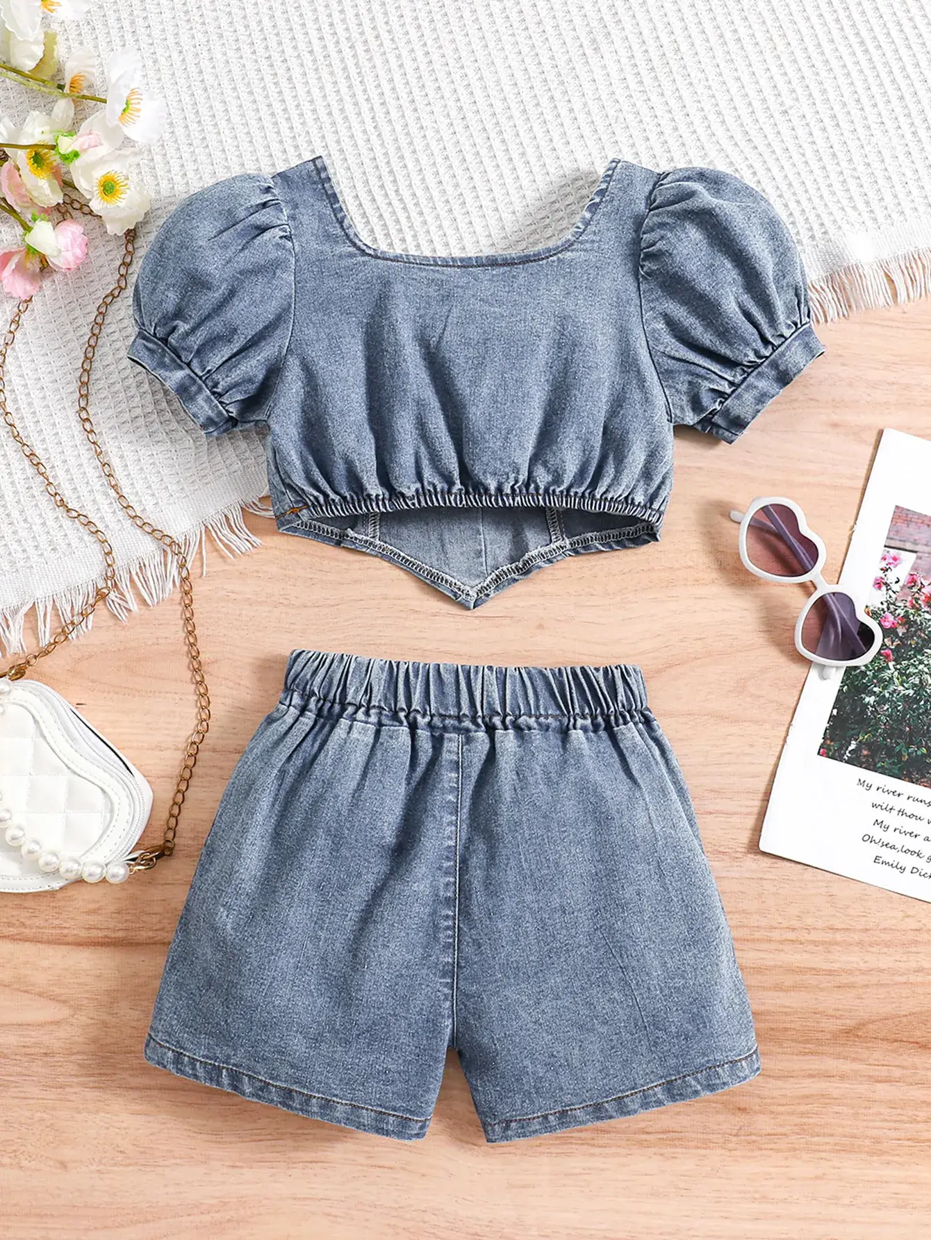 Denim Shorts & Collar Top Set for Girls Summer - Image 7