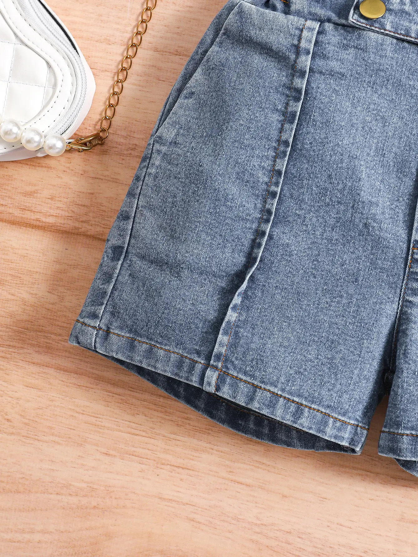 Denim Shorts & Collar Top Set for Girls Summer — feature 17