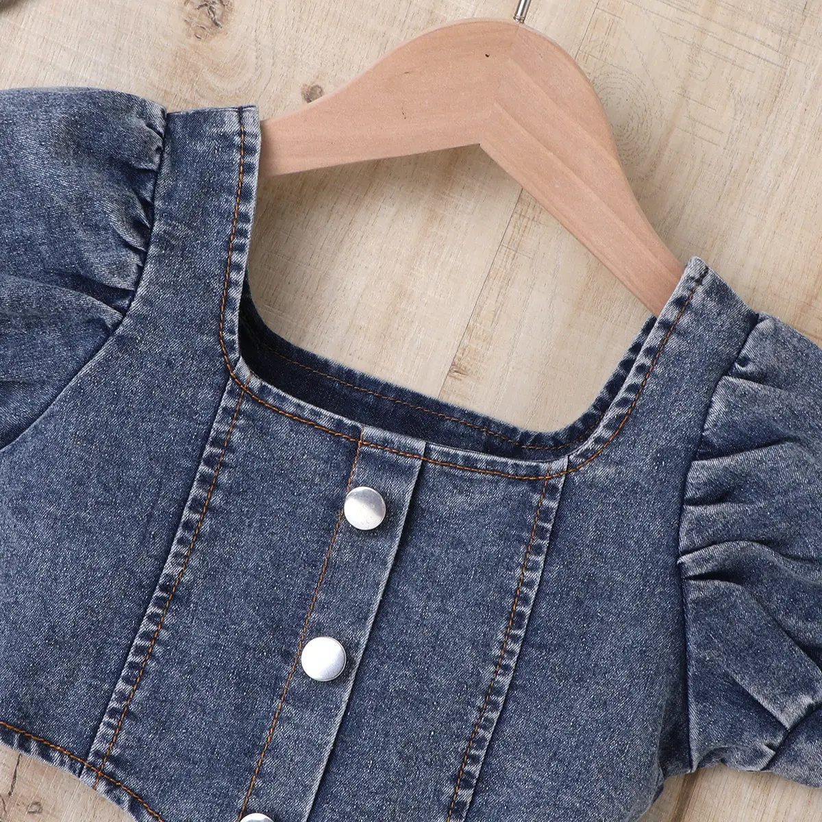 Denim Shorts & Collar Top Set for Girls Summer — feature 3