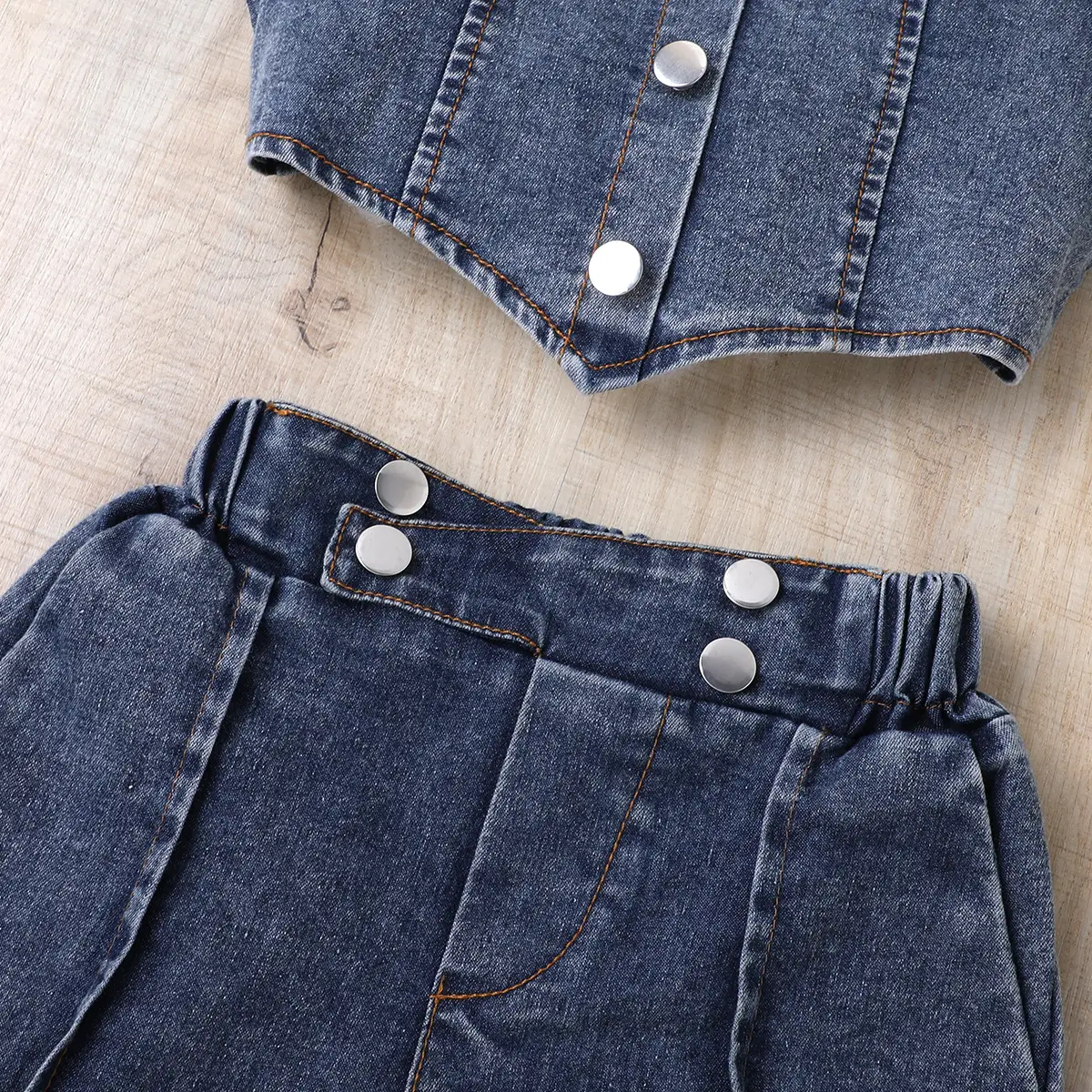 Denim Shorts & Collar Top Set for Girls Summer — feature 5
