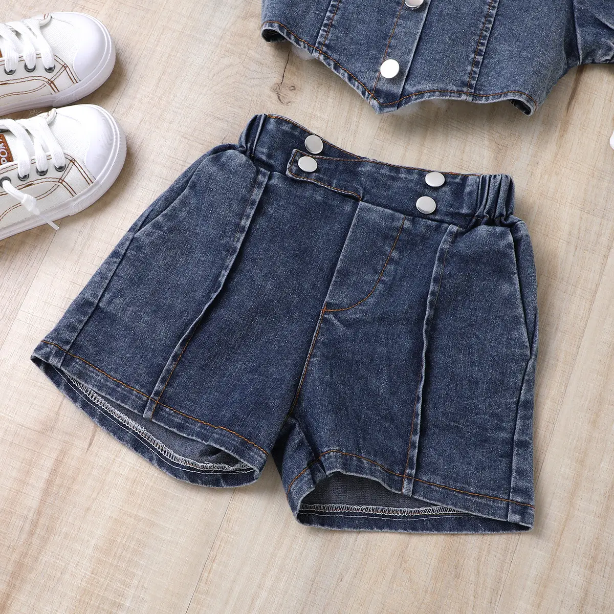 Denim Shorts & Collar Top Set for Girls Summer — feature 6