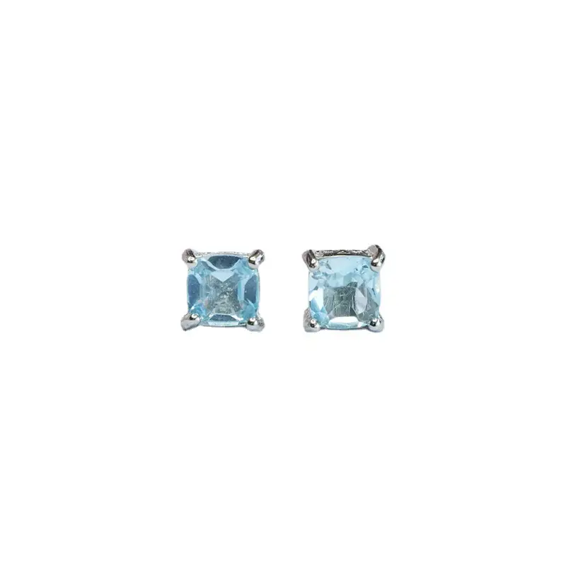Swiss Blue Square Topaz Earrings S925 Silver