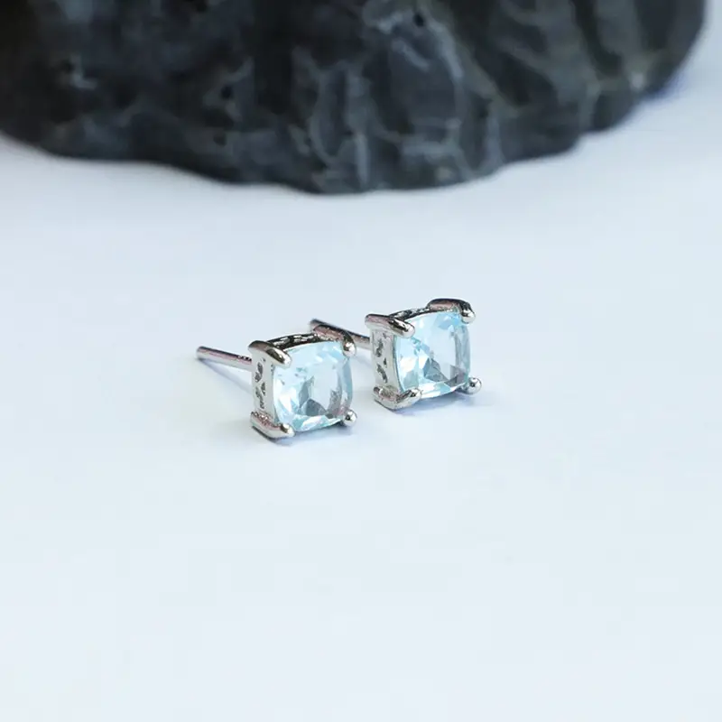 Swiss Blue Square Topaz Earrings S925 Silver — feature 10