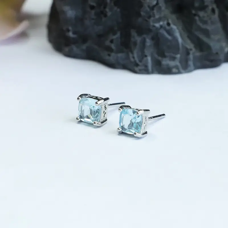 Swiss Blue Square Topaz Earrings S925 Silver — feature 11