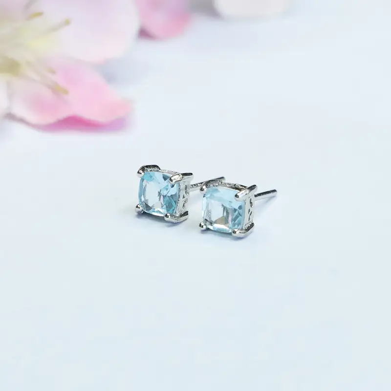 Swiss Blue Square Topaz Earrings S925 Silver — feature 5