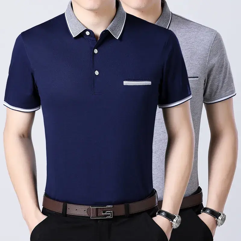 Men Cotton Polo Shirt White Short Sleeve Summer - Image 5